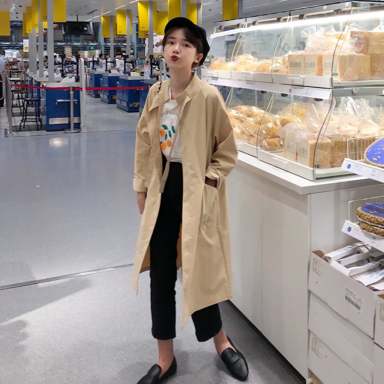 [CÓ SẴN] Áo khoác nữ dáng dài mỏng phong cách Hàn Quốc phối dây ở cổ, áo gió ulzzang | BigBuy360 - bigbuy360.vn