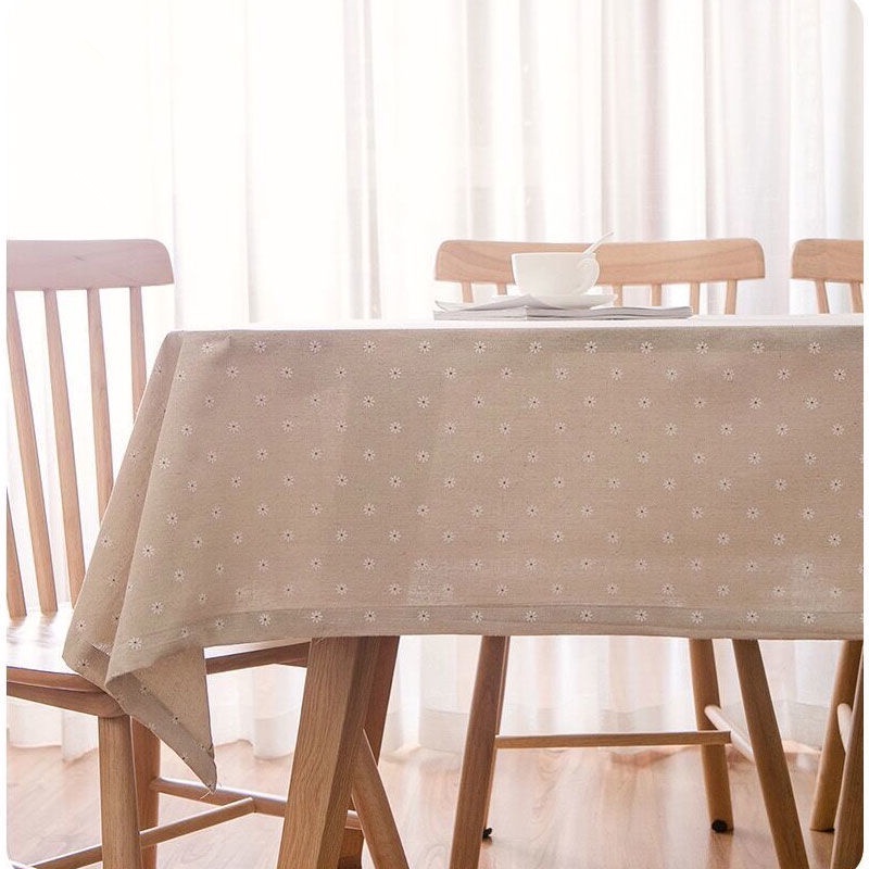 Khăn trải bàn vải cotton lanh họa tiết hoa cúc dễ thương