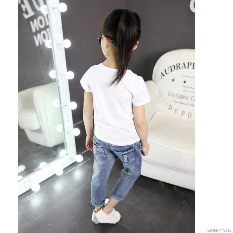 Quần jean dài phối vết rách thời trang cho bé gái