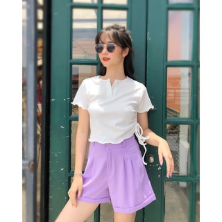 Quần đùi Gấu gập Cạp cao Khóa kéo DÁNG XINH hot hit 😘 - Quần short Gấu gập
