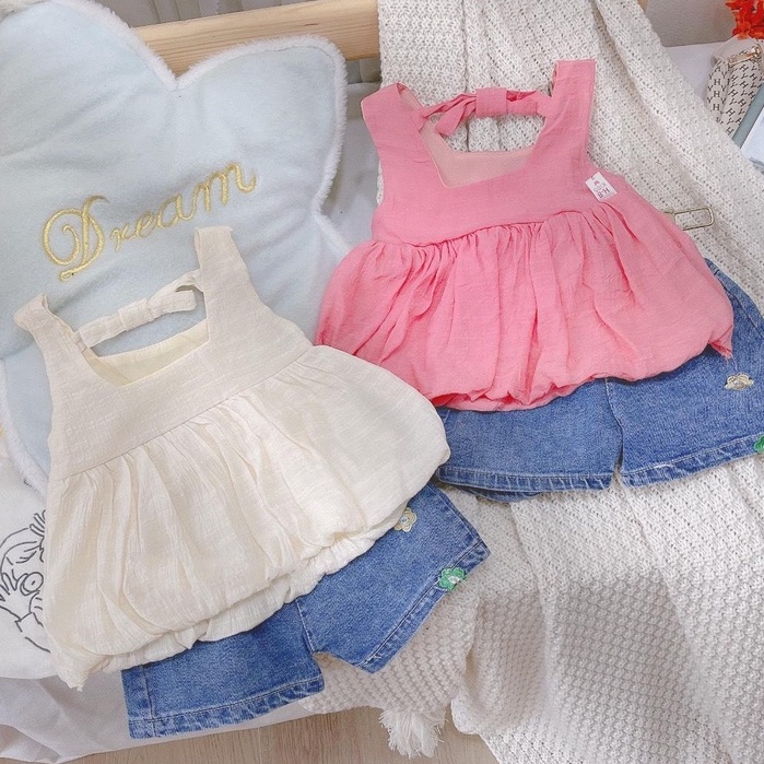 Set Áo Đũi Bồng Kèm Quần Jean Cá Tính Cho Bé Gái MINTSCLOSET Từ 2 - 5 Tuổi - GA2025