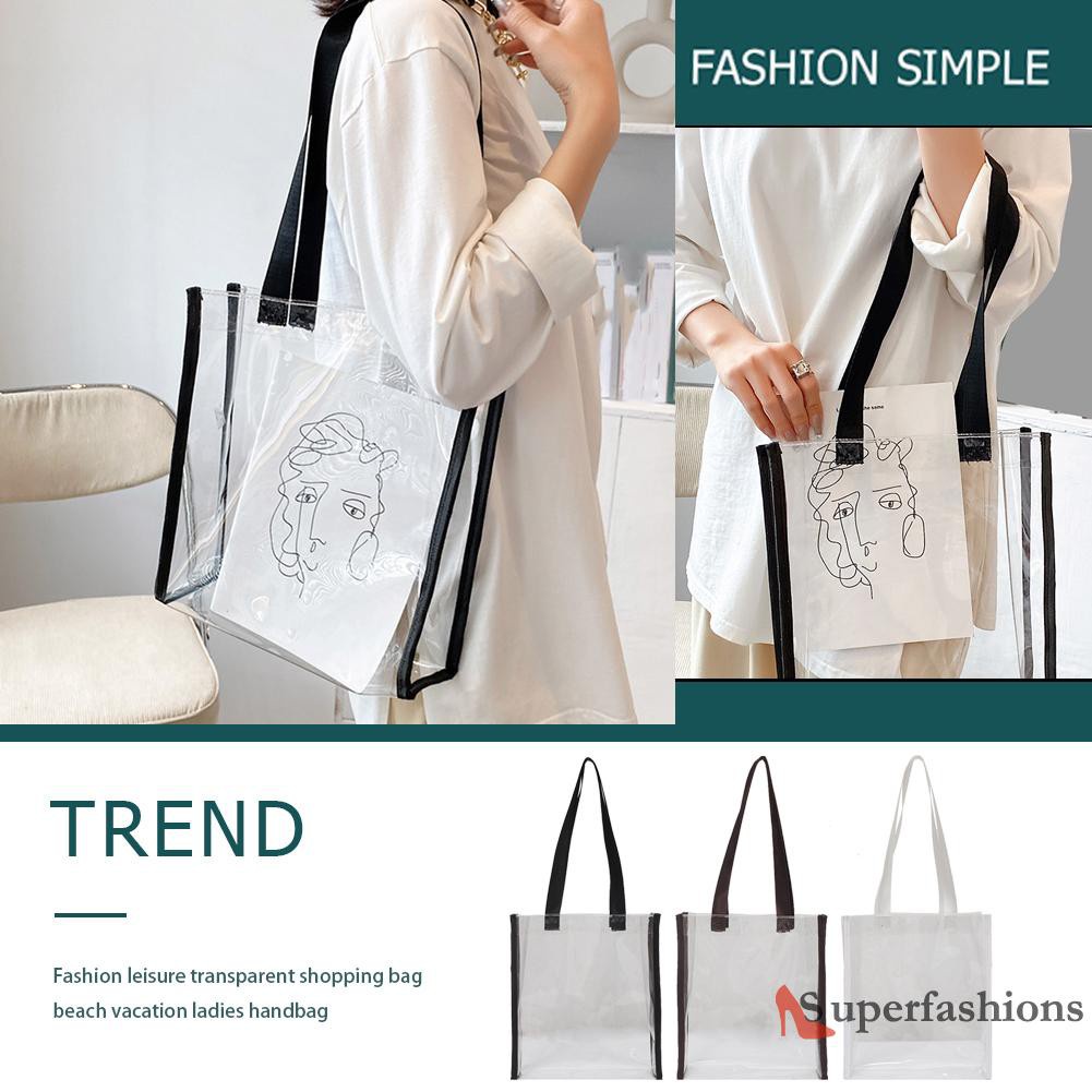 【Hot Sale】Fashion Women Transparent Shoulder Shopping Tote Bag Large Capacity Handbag