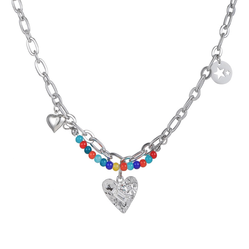 Vòng Cổ Choker Xương Quai Xanh Đính Hạt Hình Trái Tim Nhiều Màu Sắc Y2K Dành Cho Nữ