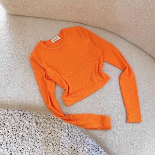 ÁO NHÚNG CROPTOP TRƠN CỔ TRÒN TAY DÀI FROM BASIC MS11368