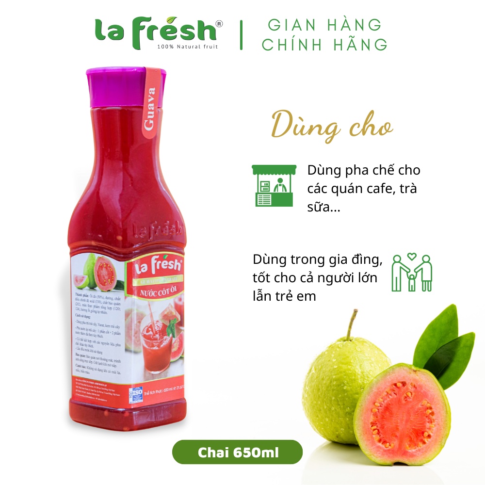 Nước Cốt Ổi Lafresh Đà Lạt Chai 650ml - Chuyên dùng pha chế