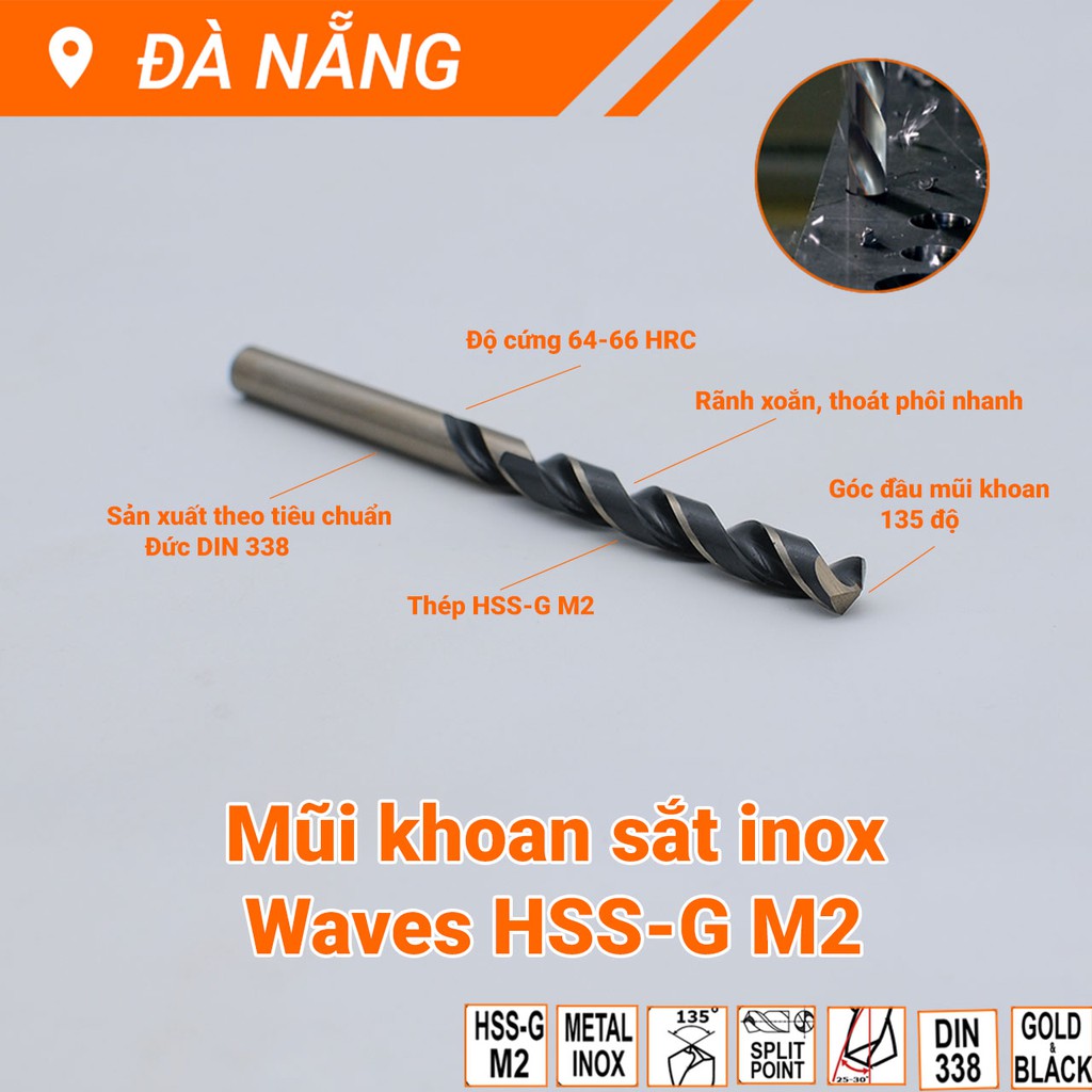 Mũi khoan sắt inox Waves HSS-G M2(Φ6.0-10.0mm)