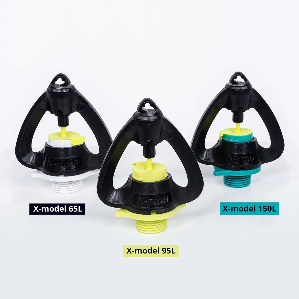 Béc bù áp không điểm mù X-model ren 17 , bákính 1-4m JINLI, tưới công viên,sân vườn, tưới rau ăn lá, tưới gôc sầu riêng
