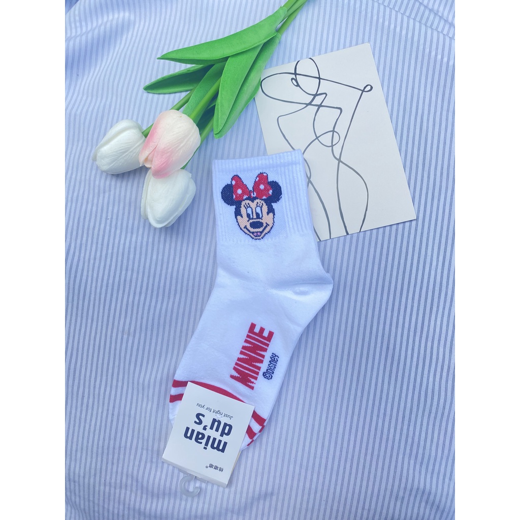 Tất trắng Muzini vớ cổ cao in họa tiết nhân vật hoạt hình cực xinh TN213