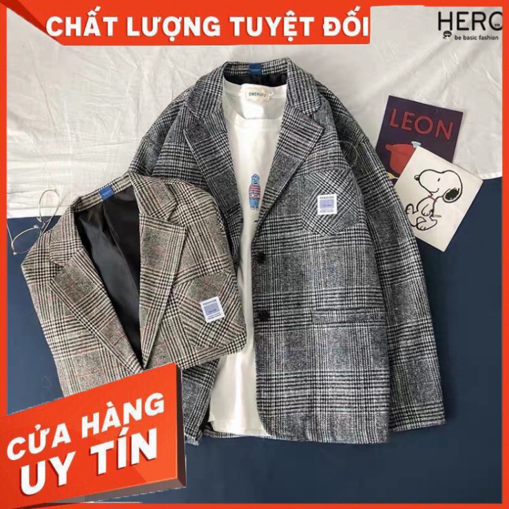 Áo Blazer Caro Form Rông Dài Tay BZ09, Áo Khoác Vest Blazer Học Sinh Hàn Quốc Nam Nữ Thời Trang MrHero - Hàng nhập khẩu