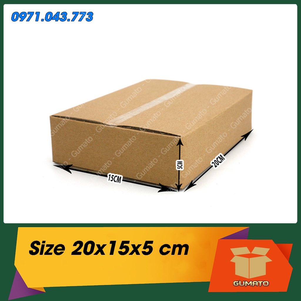 Size 20x15x5 cm, hộp giấy thùng carton gói hàng tại Gumato
