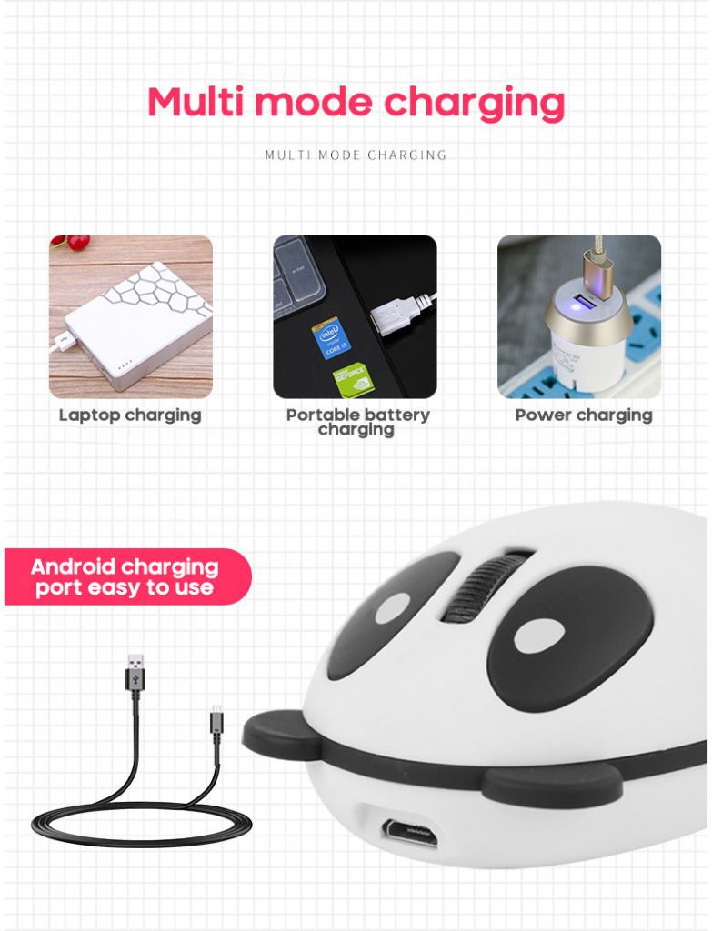 ✔✔ Wireless Charging Panda Silent Mouse Cartoon Animal Cute Cute Mouse Bluetooth Panda Charging Mouse 【Yuee】