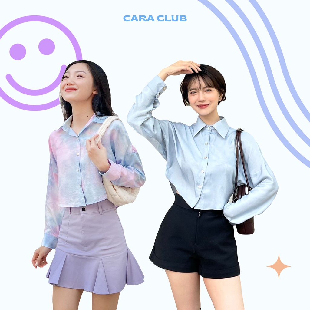 CARA Áo Sơmi croptop Fly tay dài dáng rộng Hàn Quốc trẻ trung đơn giản