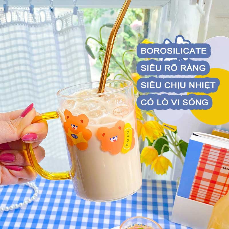 W&amp;G Bình Nước Thủy Tinh Có Tay Cầm Hình Gấu Dễ Thương