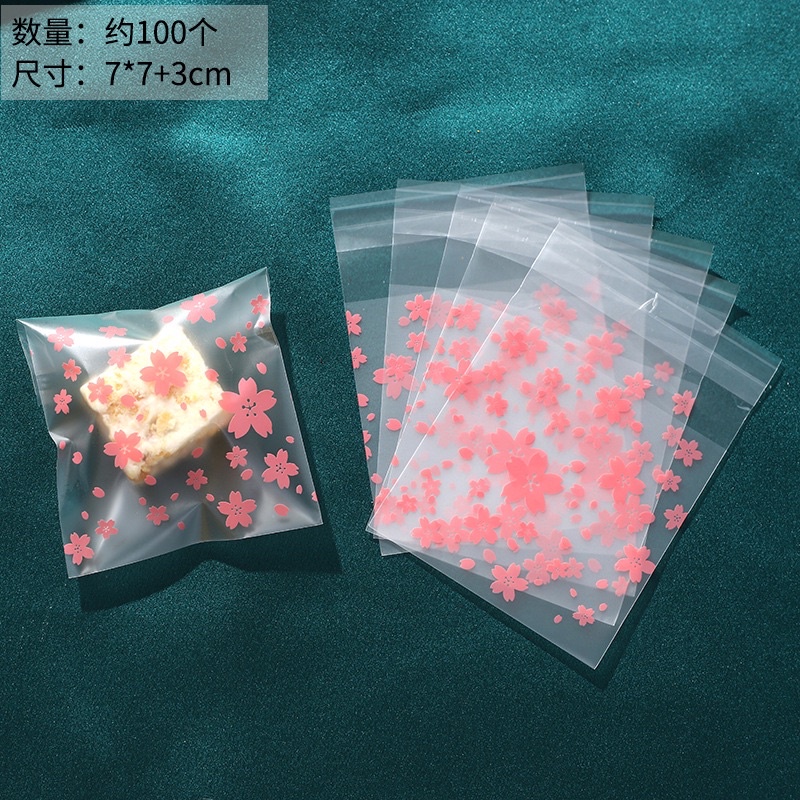 100 vỏ túi dán keo đựng bánh kt 7x7cm