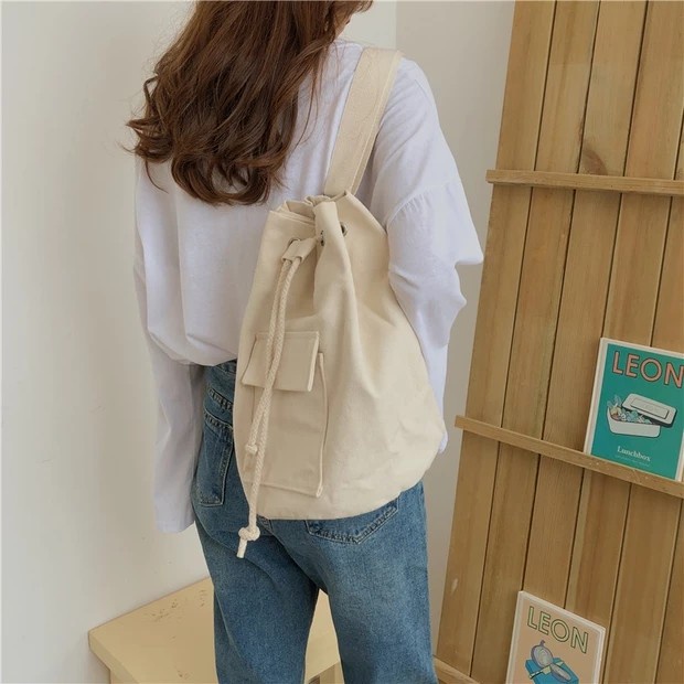 TÚI TOTE BALO ĐEO CHÉO DÂY RÚT UNISEX NAM NỮ VẢI CANVAS ĐI HỌC ĐI CHƠI CHECKING CAFE DC11