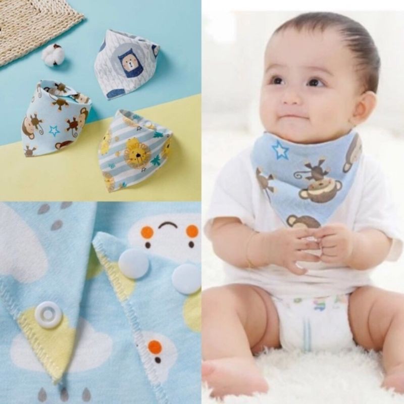 Ninikids: Khăn quàng cổ cotton 2 lớp( có 2 nấc cúc bấm) khăn tam giác, đồ dùng cho bé