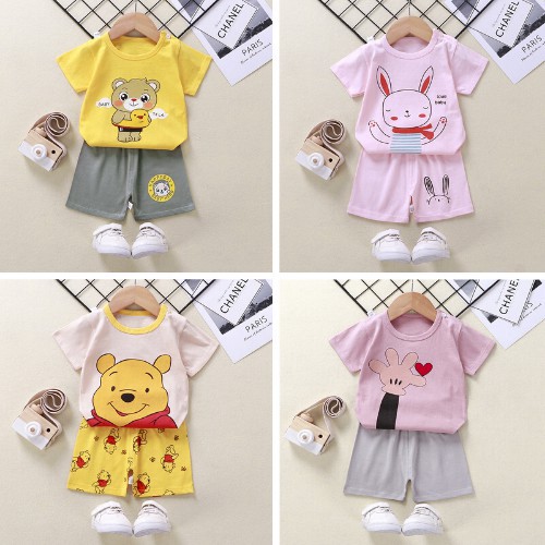 Sỉ lẻ quần áo trẻ em bộ cộc tay mùa hè bé trai/bé gái in hình ngộ nghĩnh