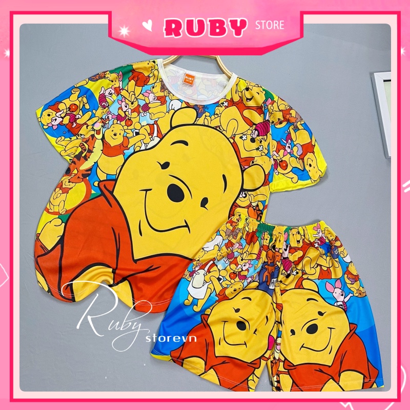 Set bộ mặc nhà Gấu Pooh Phom Rộng cho mẹ và bé (trai, gái) chất thun mịn mát co giãn thoải mái ❤ Rubystorevn DBRBD