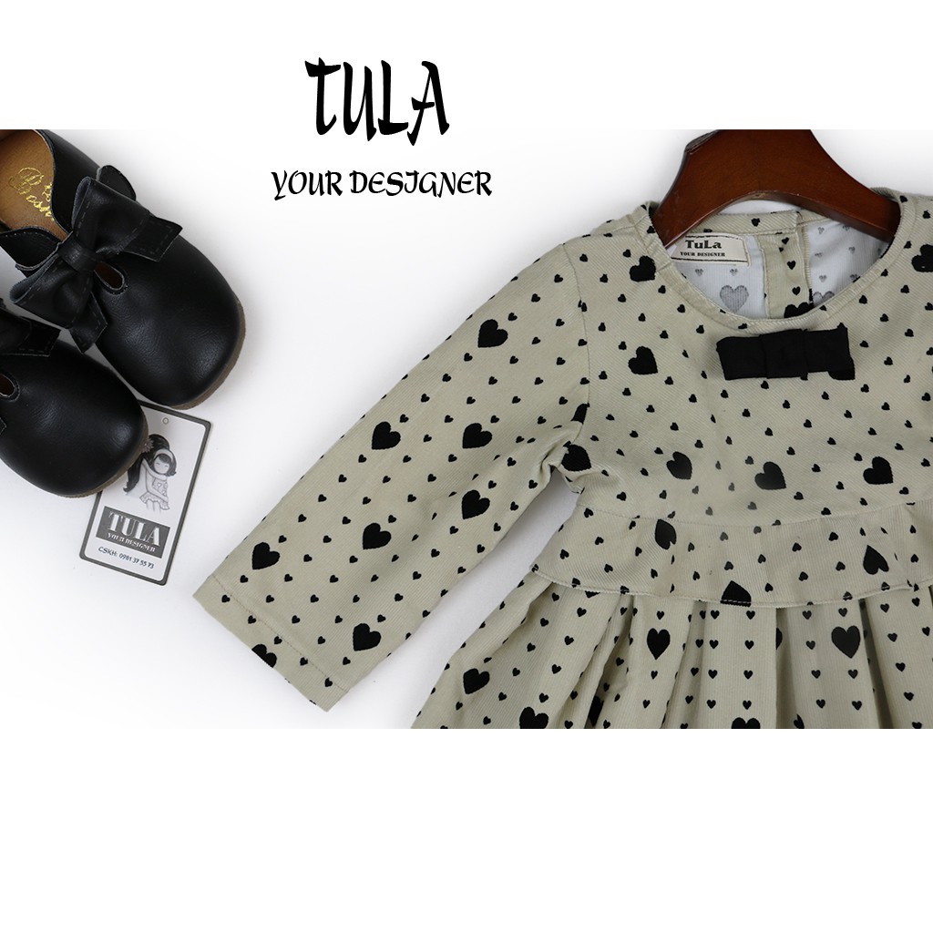 Váy Đầm Bé Gái Thu Đông Họa Tiết Đáng Yêu Vải Nhung Tăm Hàn Quốc