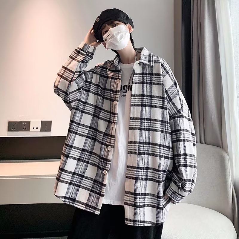 ✦ AFFLIGA ✦Áo Khoác Sơ Mi Caro Dáng Rộng Thoáng Khí Thời Trang Hàn Quốc Cho Nam