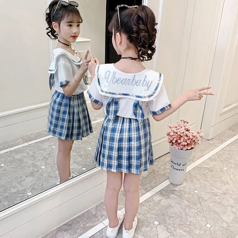 Girls' suit summer dress 2021 new western style net red children's clothing little girl college style children's skirt two-piece trend