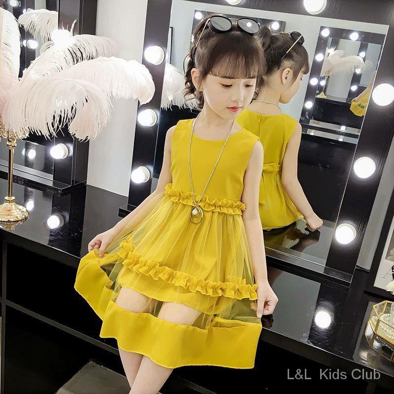 Đầm Công Chúa Tulle Cổ Tròn Phong Cách Hàn Quốc Cho Bé Gái 6-8-12 Tuổi