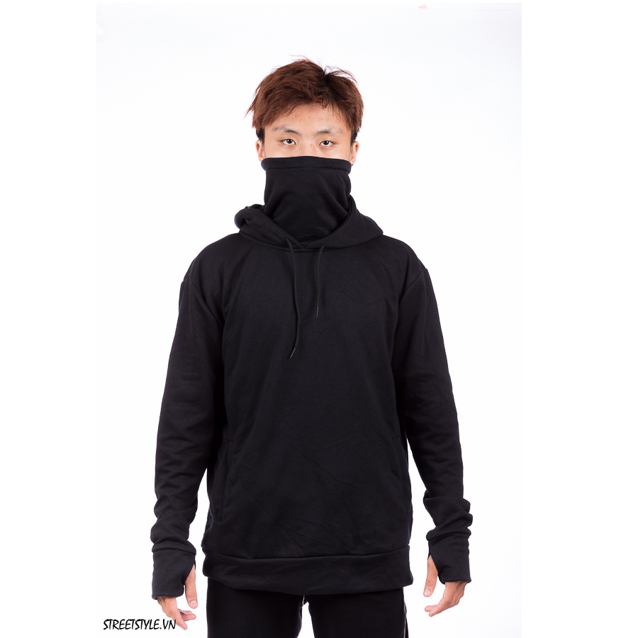Áo khoác chống nắng xỏ ngón phối bịt mặt vải nỉ màu đen hoodie ninja by StreetStyle