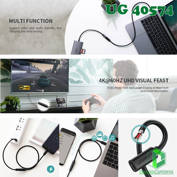 Cáp nối dài Usb Type C dài 0.5m Thunderbolt 3 Ugreen 40574 - Hàng chính hãng