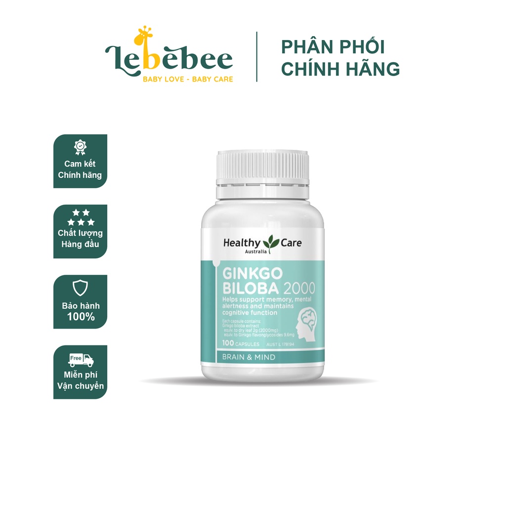 Viên uống bổ não Úc - Healthy Care Ginkgo Biloba 100 viên