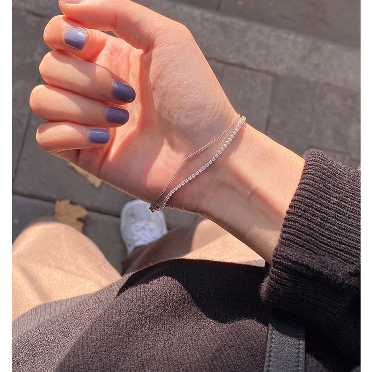 Vòng Tay Hai Lớp Bằng Hợp Kim Đính Đá Đơn Giản Cho Nữ