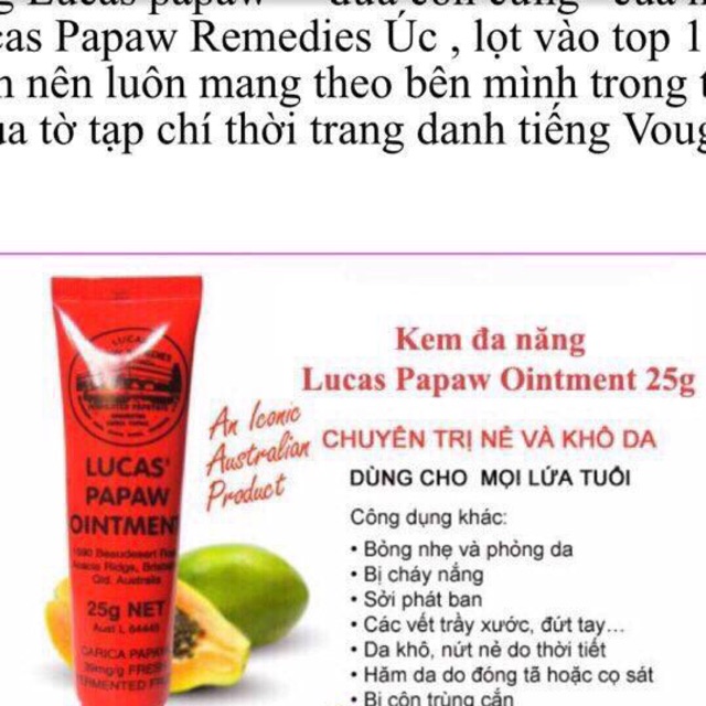 Kem đa năng Lucas’ Papaw Ointment 25g Xuất xứ: Úc