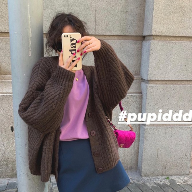 Áo khoác cardigan dệt kim tay dài phong cách Hàn Quốc cổ điển 6 màu tùy chọn