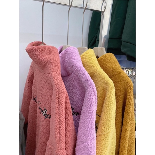 Áo Khoác Lông Cừu Thêu Gấu Nữ [FREESHIP] 🌸 Jacket nỉ bông form rộng tay bồng siêu ấm màu HỒNG | VÀNG | NÂU Ulzzang 🌸 | BigBuy360 - bigbuy360.vn