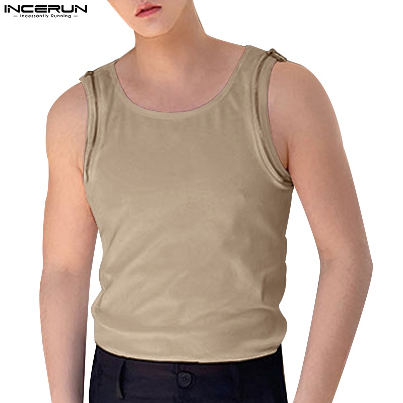 Áo ba lỗ INCERUN cho nam có khóa kéo 3 màu sắc thời trang