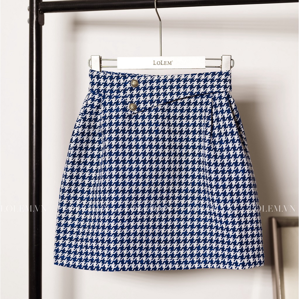Chân váy xòe chữ A dáng ngắn họa tiết đính khuy đai cách điệu xinh xắn LOLEM CLothing - Cvx344