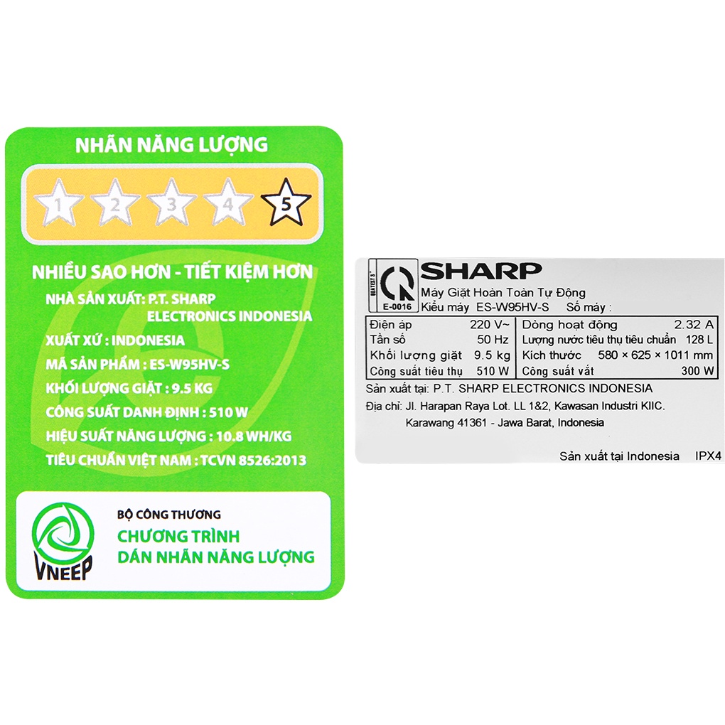 Máy giặt Sharp cửa trên Inverter 9.5kg ES-W95HV-S - Chính hãng BH 24 tháng - Miễn phí lắp đặt