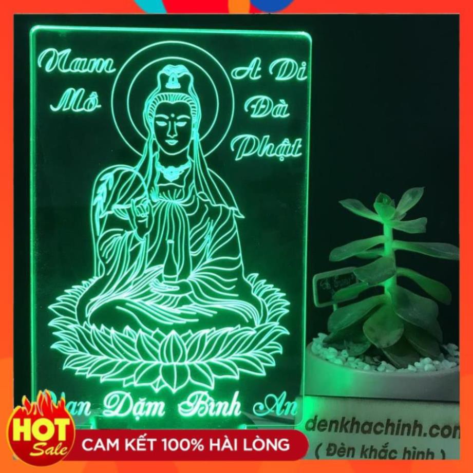 Đèn led tượng Mẹ Quan Âm vạn dặm bình an, tranh thư pháp, quà tặng, thiết kế và khắc hình theo yêu cầu