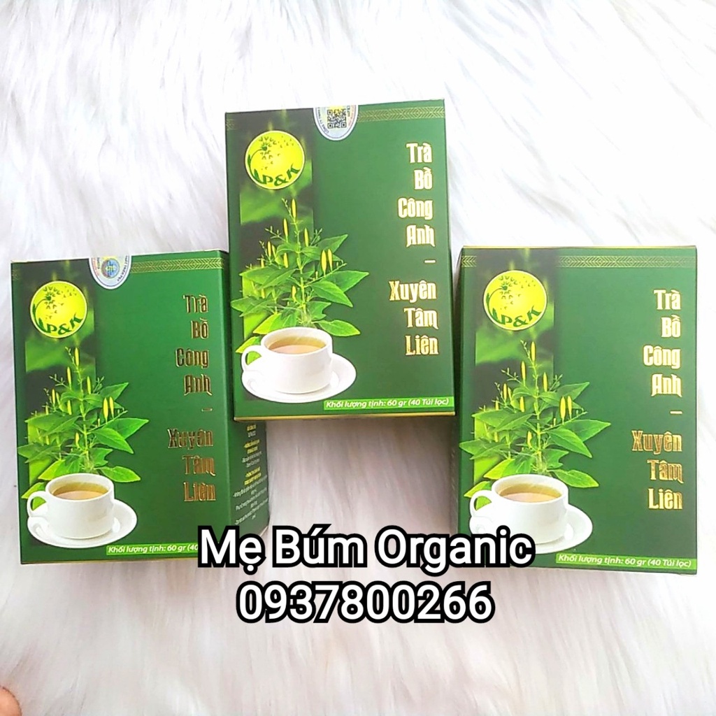 Combo 3 hộp Trà Bồ Công Anh - Xuyên Tâm Liên P&amp;K - bổ phế, bảo vệ hệ hô hấp khỏe mạnh, giảm ho - hộp 60g ( 40 túi lọc)