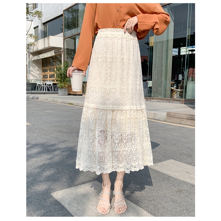 Chân váy xòe dáng dài phối ren VAY149