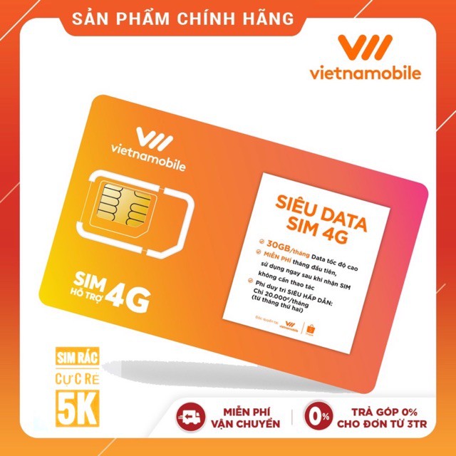 { SIM MMO }  Sim VietNamobile Siêu Data 4G 30Gb/ Tháng - Duy trì chỉ với 20K