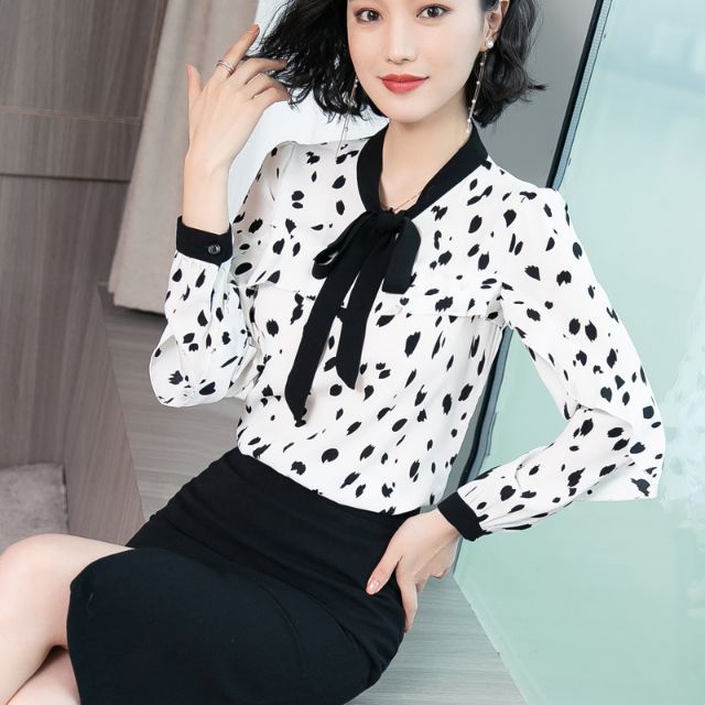 Áo sơ mi nơ chấm bi nơ bèo tay thanh lịch ACBN59 (hàng order 10-15 ngày)