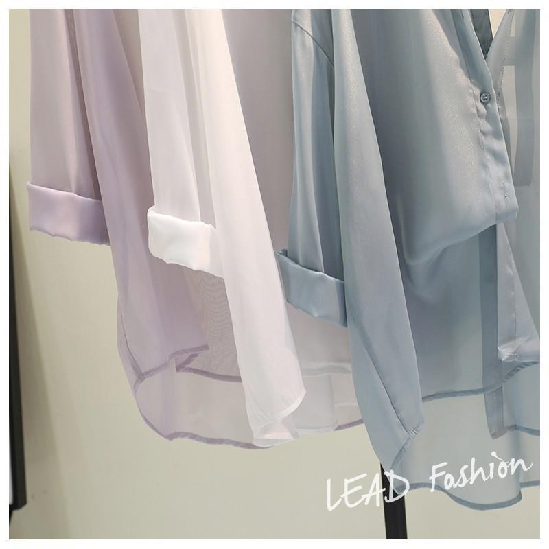 Áo sơ mi dáng rộng màu trơn thời trang mùa hè Hàn Quốc mới 2021