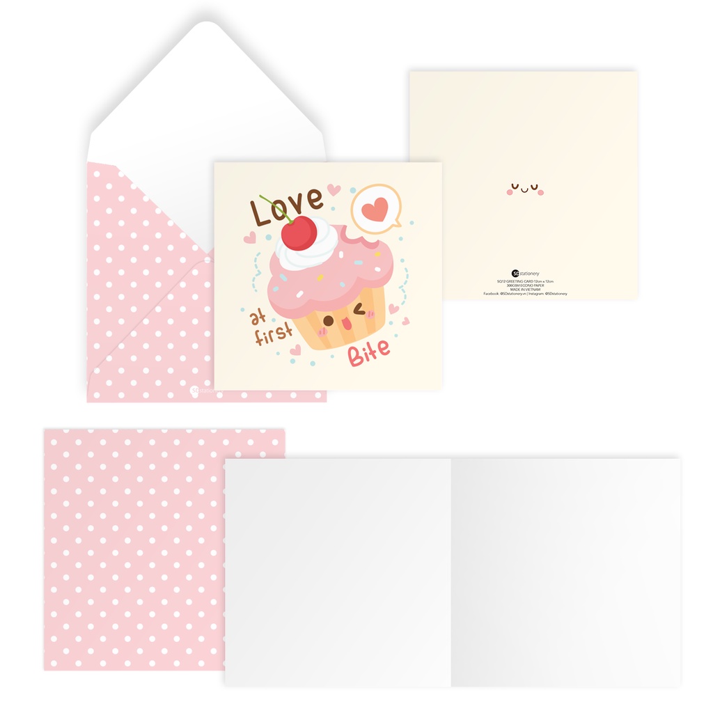 Thiệp tình yêu, Valentine, tỏ tình, động viên bạn bè SDstationery Confection 12x12 hình bánh ngọt dễ thương