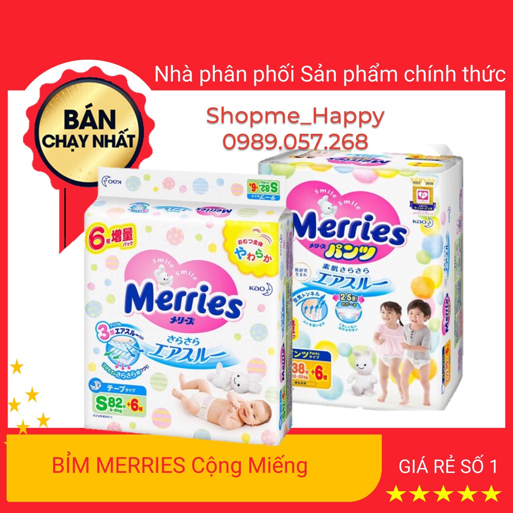 [CỘNG MIẾNG ] Bỉm Dán/ Quần MERRIES Nội Địa Nhật NB96/ S88/ M68/ L58/ M64/ L50/ Xl44