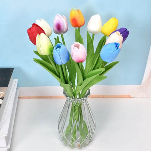 (siêu xinh) HOA TULIP phụ kiện trang trí chụp ảnh, hoa giả decor cắm lọ siêu xinh màu trắng, đỏ, vàng, hồng