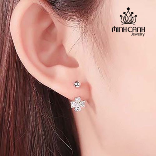 Bông Tai Bạc Cỏ 4 Lá Cong Đính Đá - Minh Canh Jewelry