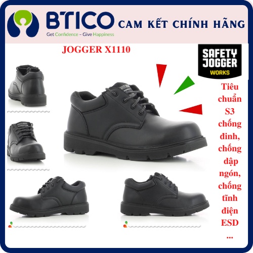 Giày bảo hộ lao động nam Safety Jogger X1110 S3 cổ thấp,chống tĩnh điện ESD, da bò cao cấp, chống nước, phi kim loại