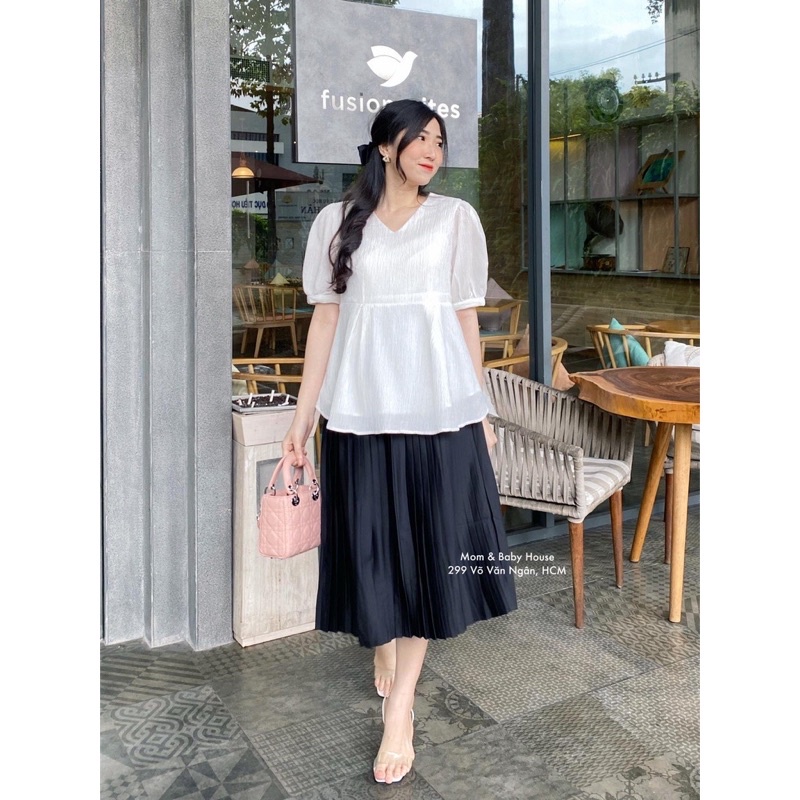 Chân váy bầu xếp li dáng dài thời trang