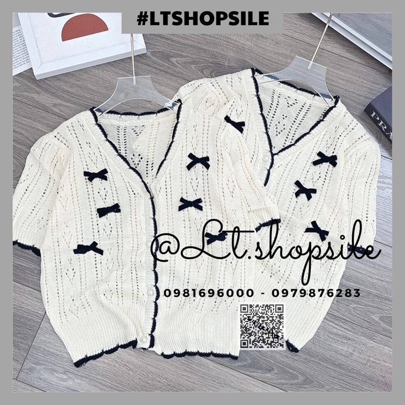 Áo Len Nơ tay cộc Khuy ngọc viền đen, màu trắng kem cực iêu luôn các nàng ơi A015