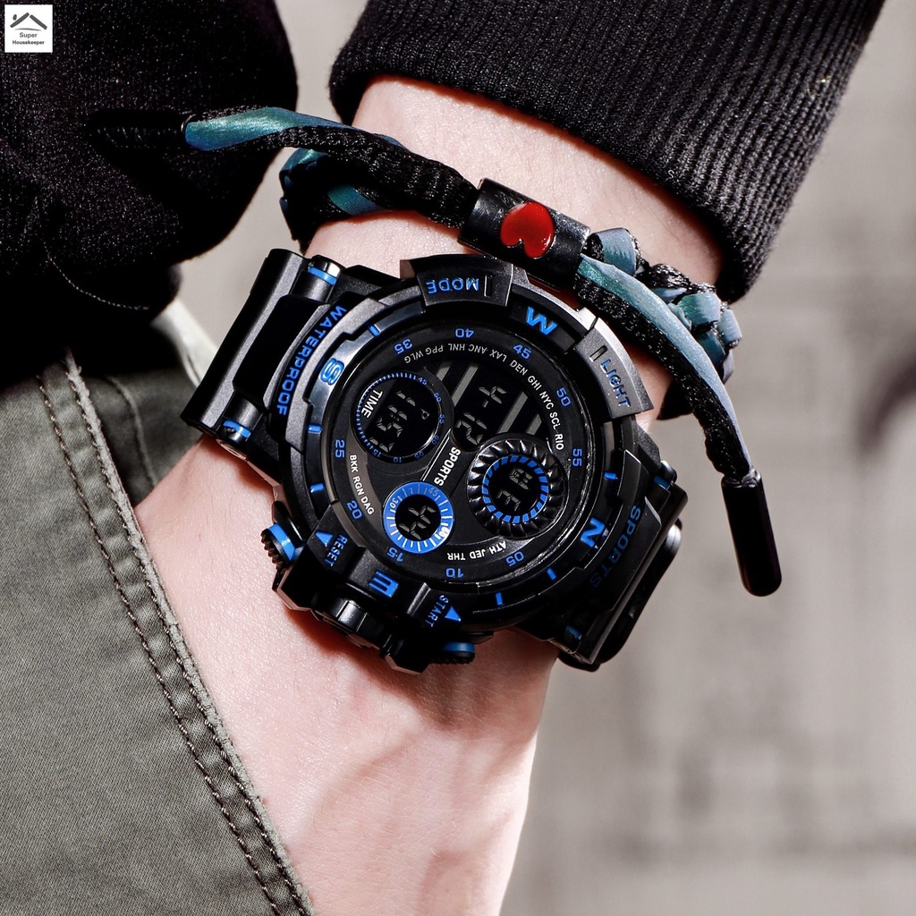 Đồng hồ thể thao dạ quang đa năng chống thấm nước bền bỉ có nút bấm và đèn LED cho nam